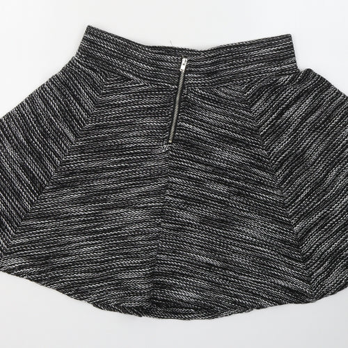 Divided by H&M Womens Black Striped Cotton Flare Skirt Size S   Zip