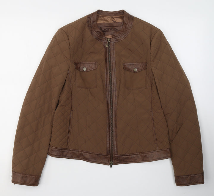 Bianca Womens Brown Quilted Jacket Size 10 Zip