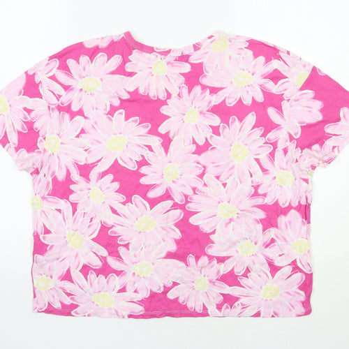 Zara Womens Pink Floral Cotton Basic T-Shirt Size M Round Neck