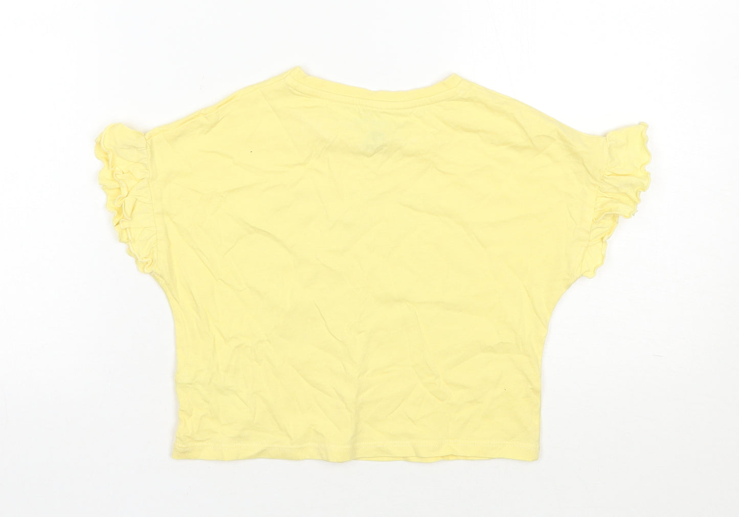F&F Girls Yellow  Cotton Basic T-Shirt Size 4-5 Years Round Neck Pullover