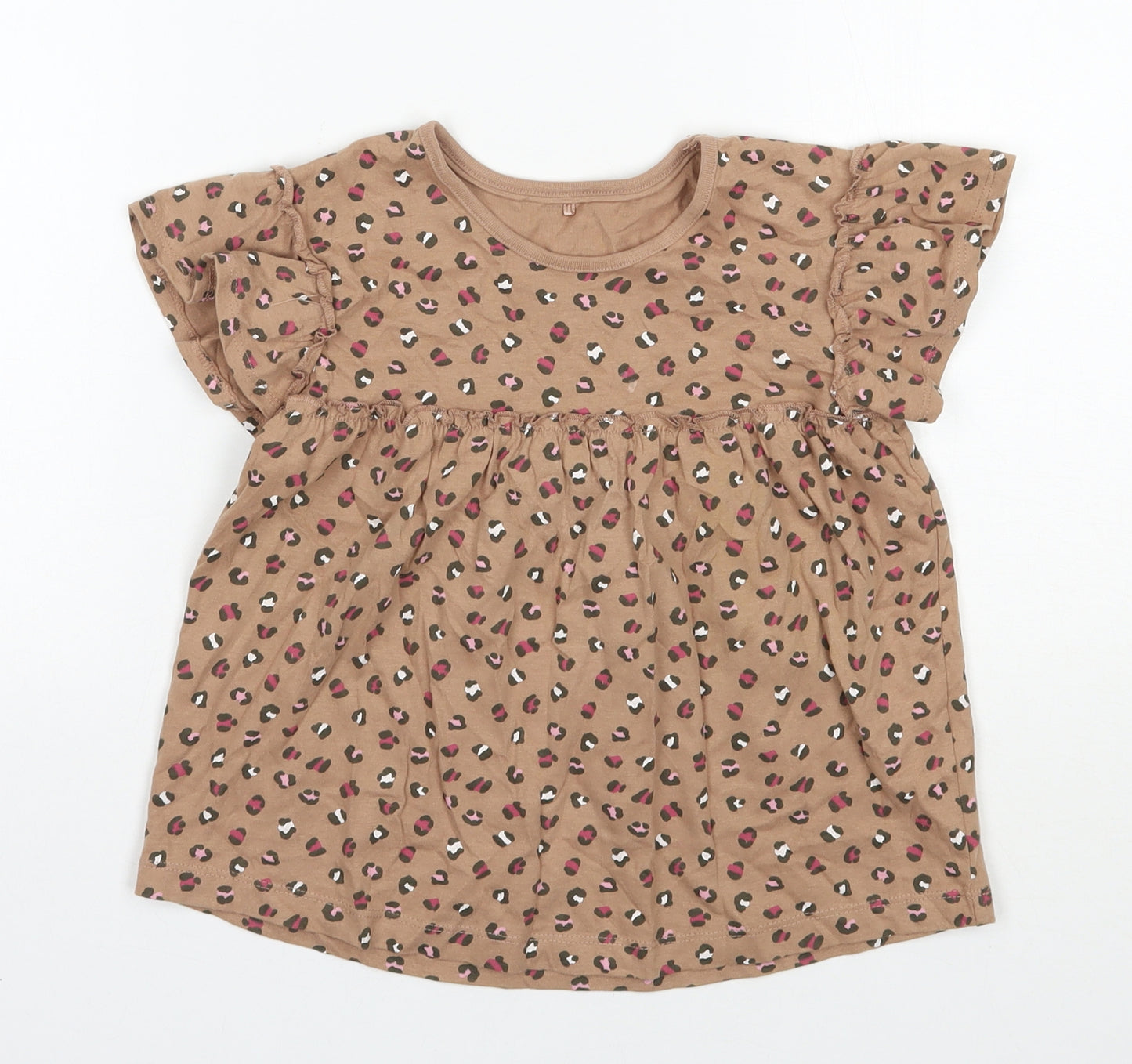 George Girls Brown Animal Print Cotton Basic T-Shirt Size 4-5 Years Round Neck Pullover