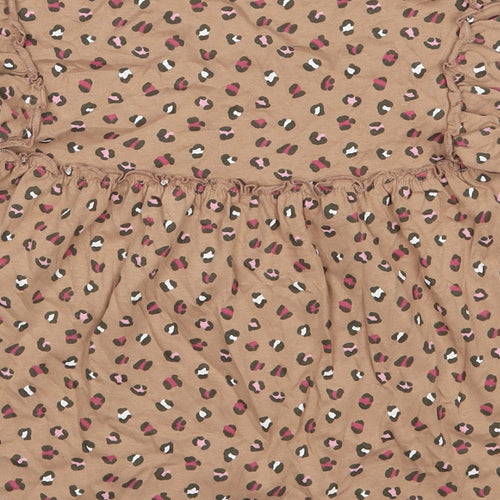 George Girls Brown Animal Print Cotton Basic T-Shirt Size 4-5 Years Round Neck Pullover