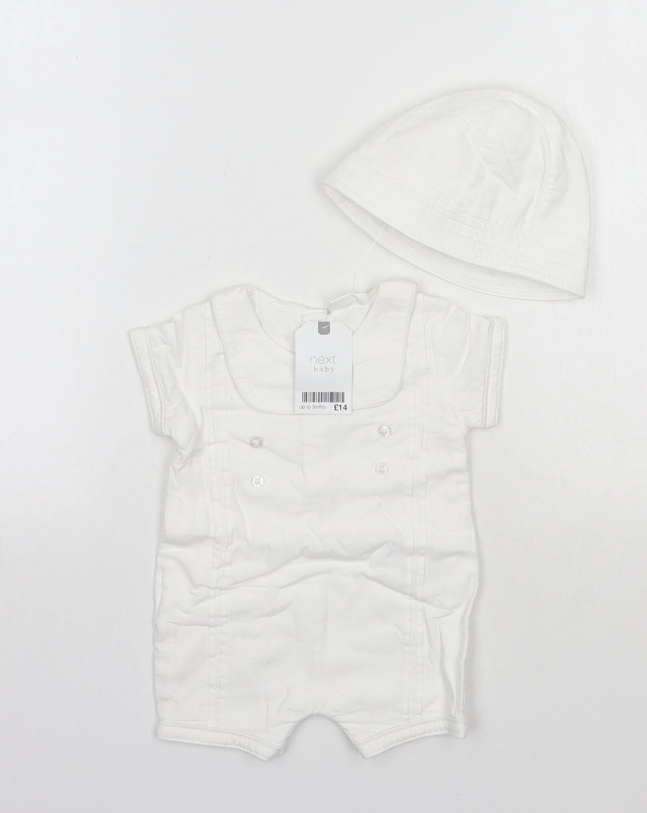 NEXT Baby White  Cotton Romper Outfit/Set Size 0-3 Months  Snap
