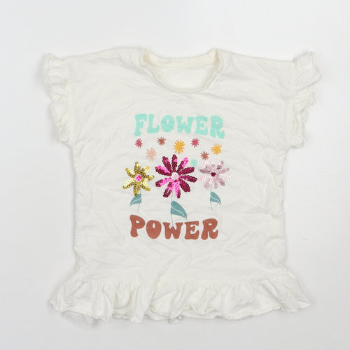 Matalan Girls White  Cotton Basic T-Shirt Size 5-6 Years Round Neck Pullover