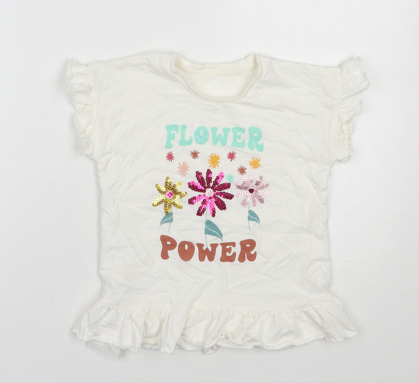 Matalan Girls White  Cotton Basic T-Shirt Size 5-6 Years Round Neck Pullover