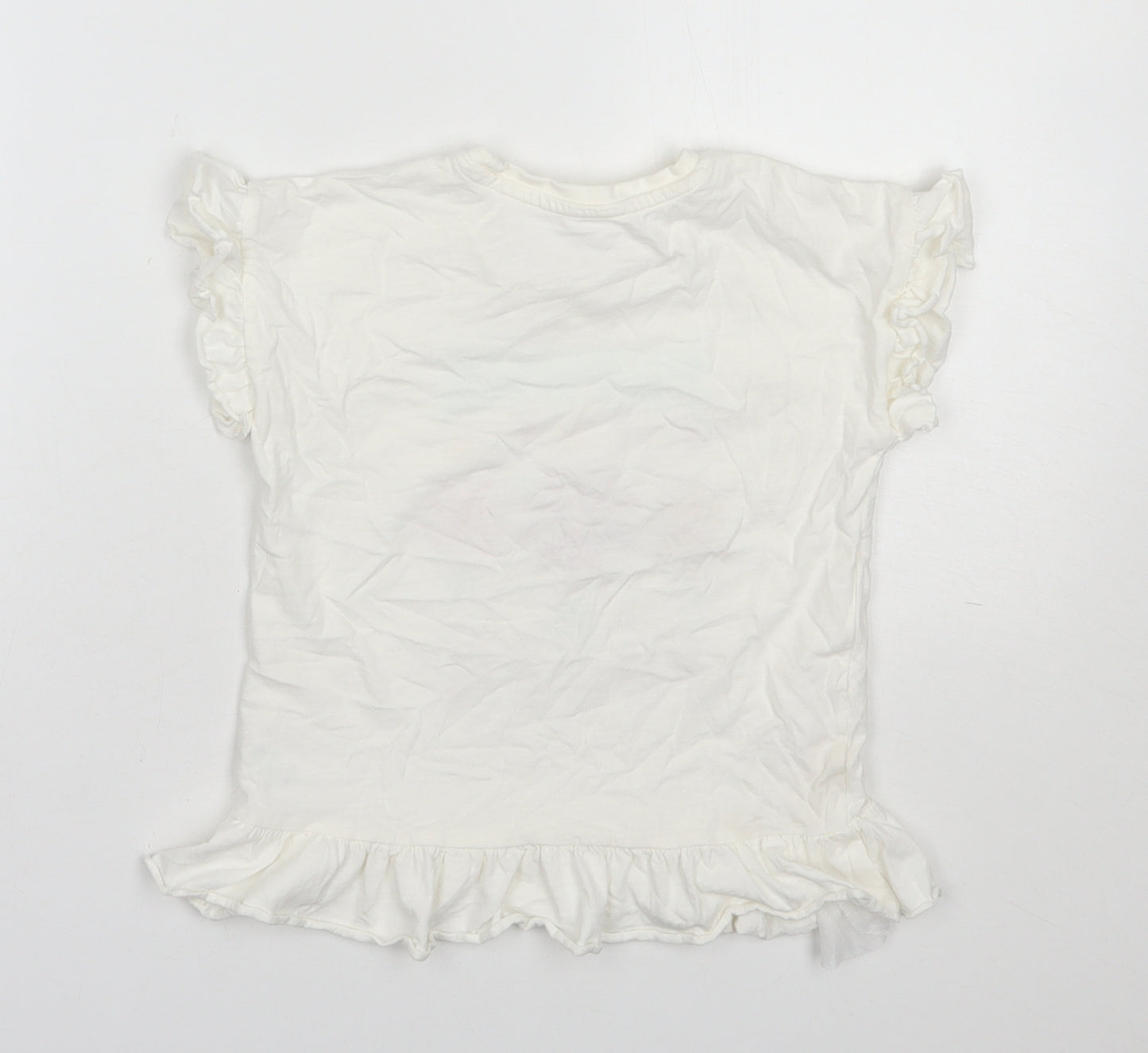 Matalan Girls White  Cotton Basic T-Shirt Size 5-6 Years Round Neck Pullover