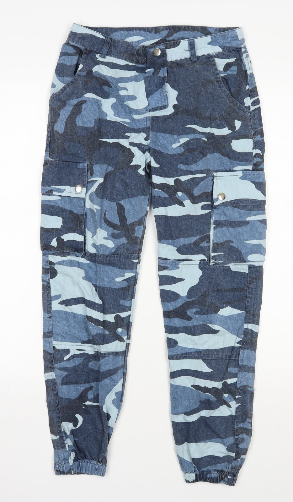 New Look Girls Blue Camouflage Cotton Cargo Trousers Size 10 Years  Regular Zip