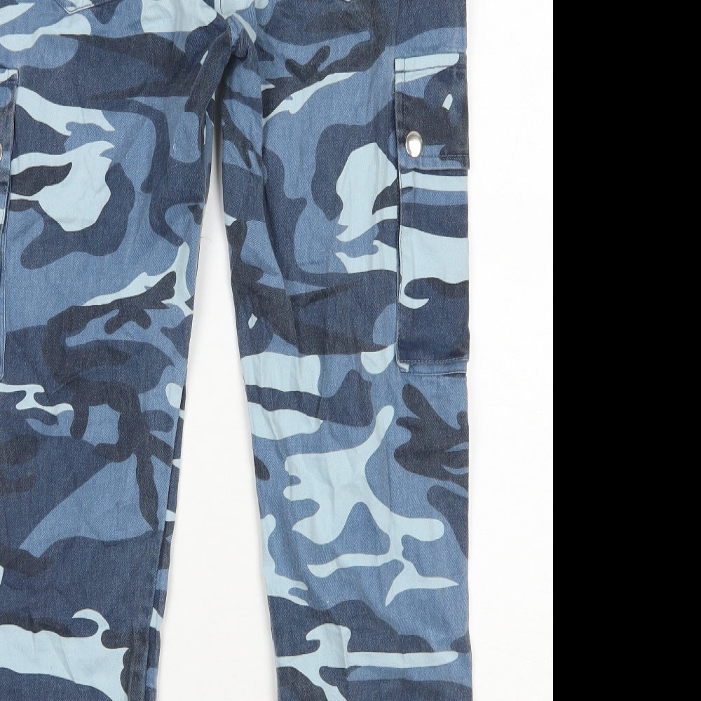 New Look Girls Blue Camouflage Cotton Cargo Trousers Size 10 Years  Regular Zip