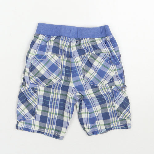 Nutmeg Boys Blue Plaid Cotton Cargo Trousers Size 18-24 Months  Drawstring