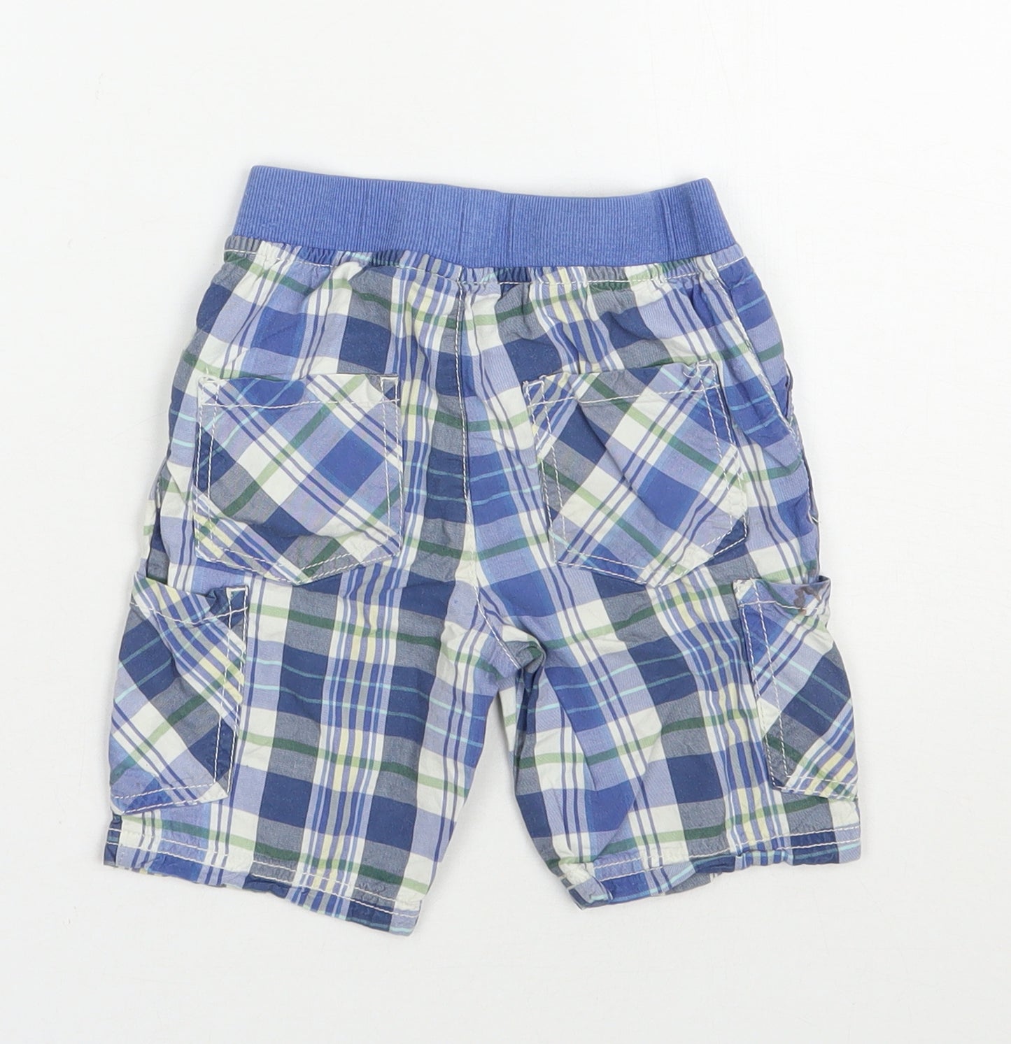 Nutmeg Boys Blue Plaid Cotton Cargo Trousers Size 18-24 Months  Drawstring