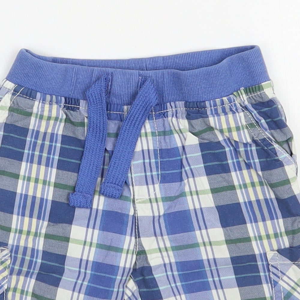 Nutmeg Boys Blue Plaid Cotton Cargo Trousers Size 18-24 Months  Drawstring