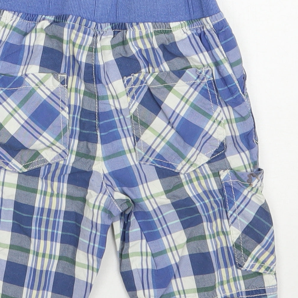 Nutmeg Boys Blue Plaid Cotton Cargo Trousers Size 18-24 Months  Drawstring