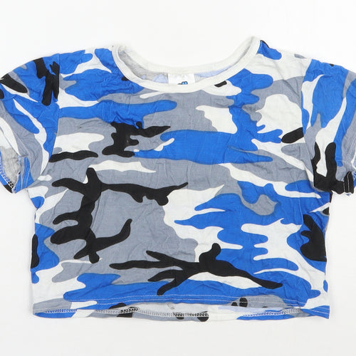 All That  Girls Blue Camouflage Viscose Basic T-Shirt Size 11-12 Years Round Neck Pullover