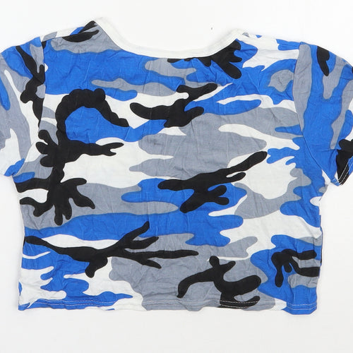 All That  Girls Blue Camouflage Viscose Basic T-Shirt Size 11-12 Years Round Neck Pullover