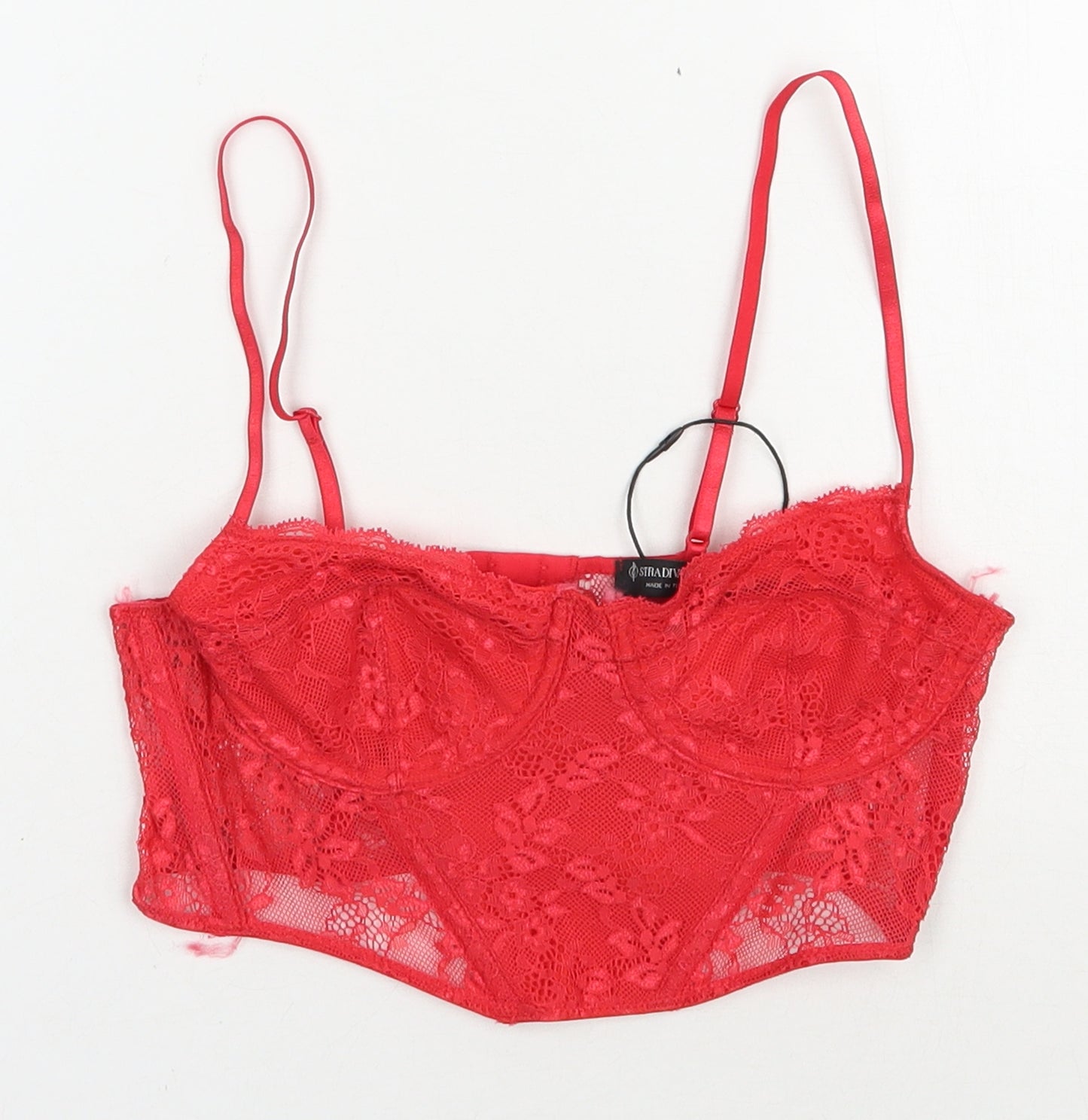 Stradivarius Womens Red Floral Polyamide Cropped Blouse Size S Sweetheart