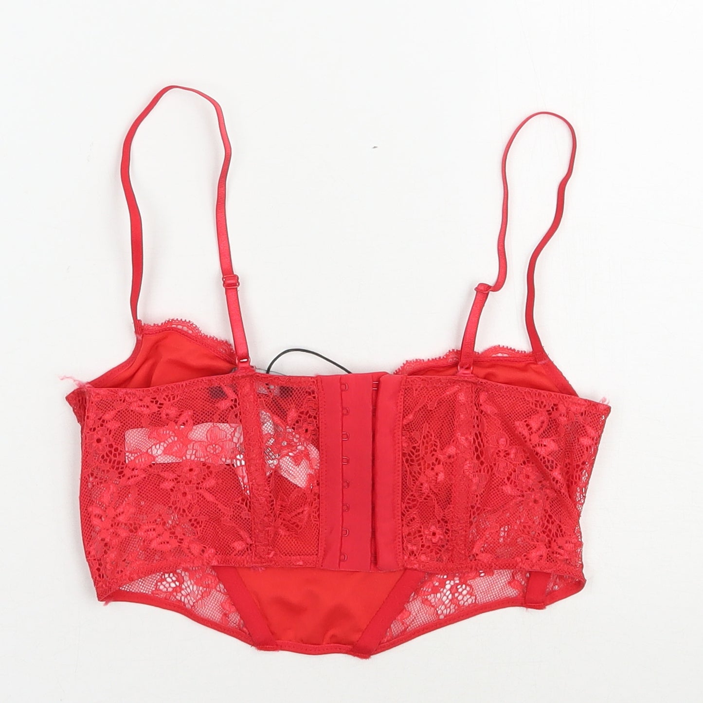 Stradivarius Womens Red Floral Polyamide Cropped Blouse Size S Sweetheart