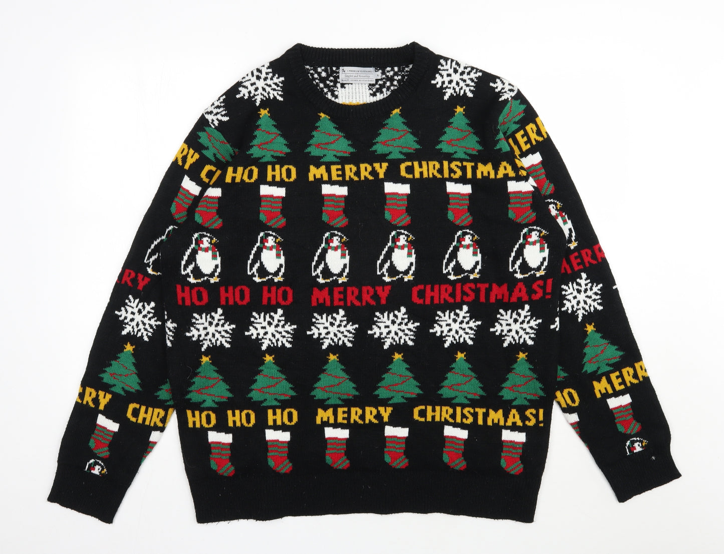 TU Mens Black Round Neck  Acrylic Pullover Jumper Size XL   - Christmas Jumper