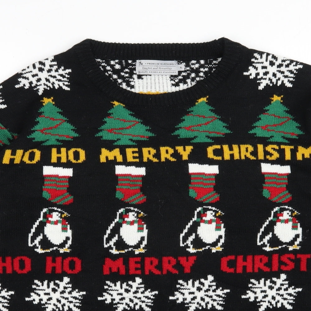 TU Mens Black Round Neck  Acrylic Pullover Jumper Size XL   - Christmas Jumper