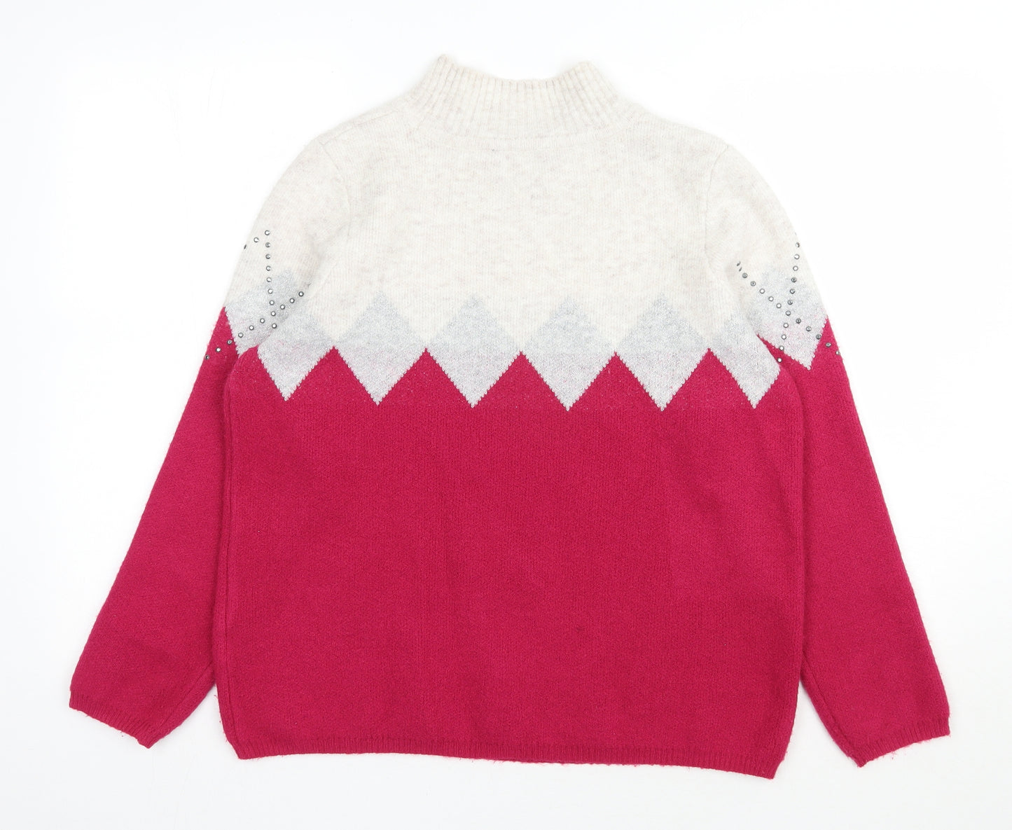 Marks and Spencer Womens Pink High Neck Argyle/Diamond Acrylic Pullover Jumper Size M