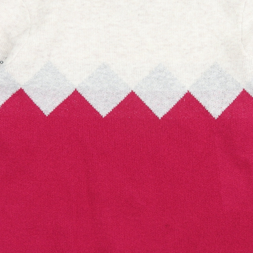 Marks and Spencer Womens Pink High Neck Argyle/Diamond Acrylic Pullover Jumper Size M