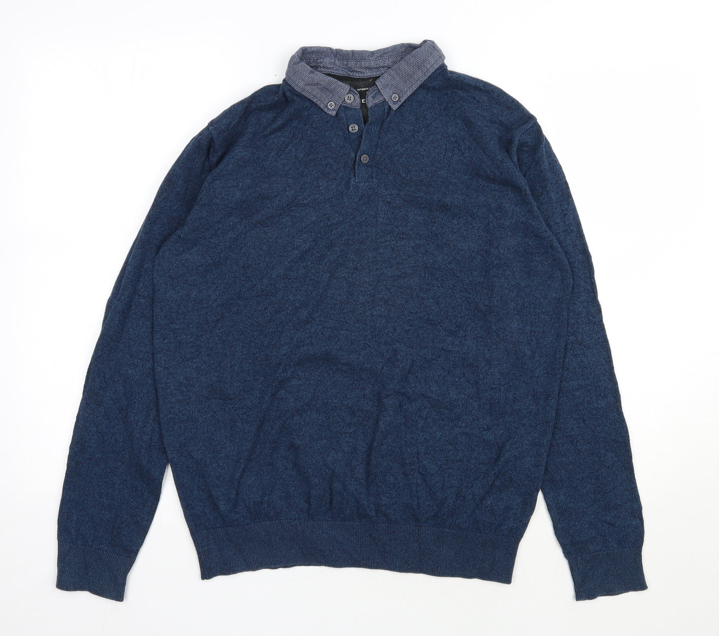 Matalan Mens Blue Collared  Cotton Pullover Jumper Size M