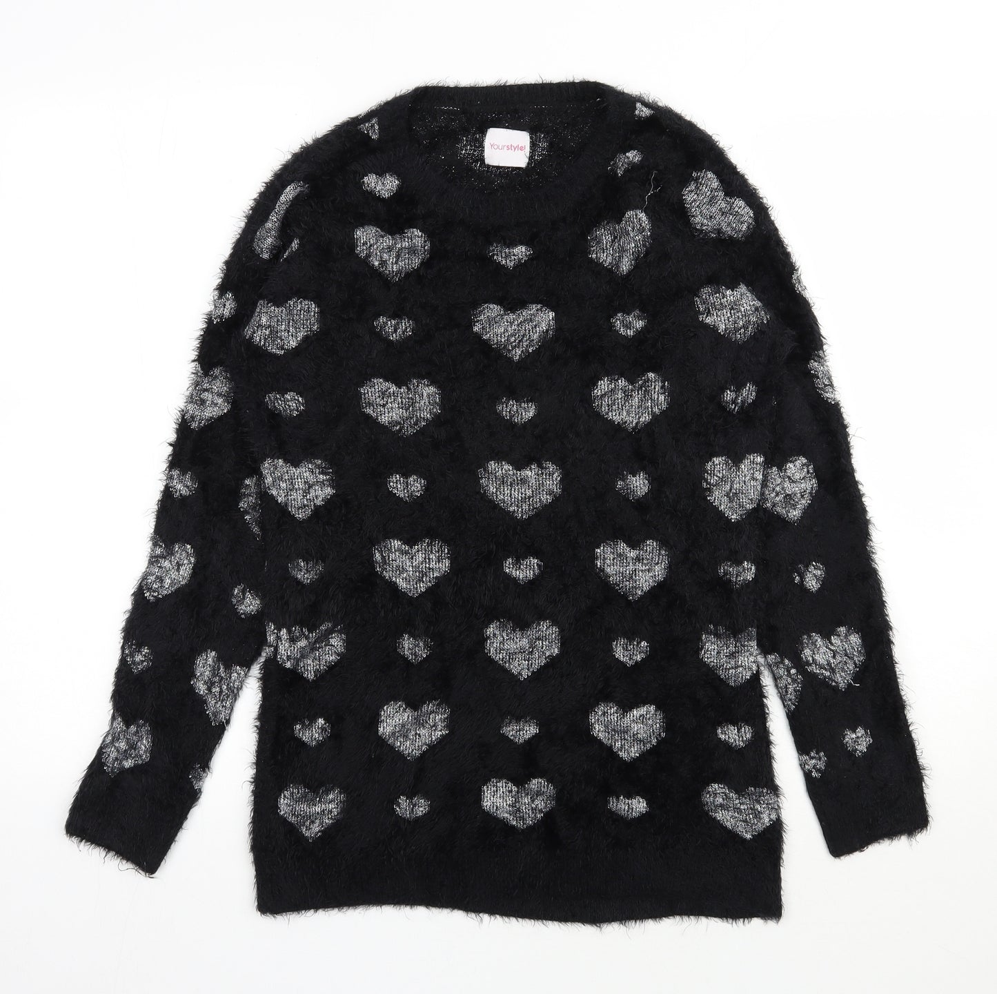 Your style Womens Black Round Neck  Polyamide Pullover Jumper Size 10