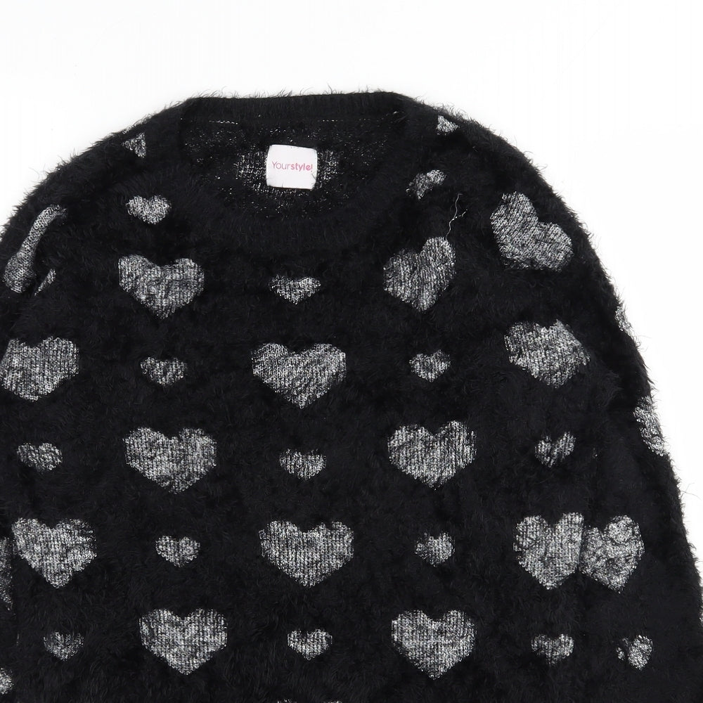 Your style Womens Black Round Neck  Polyamide Pullover Jumper Size 10