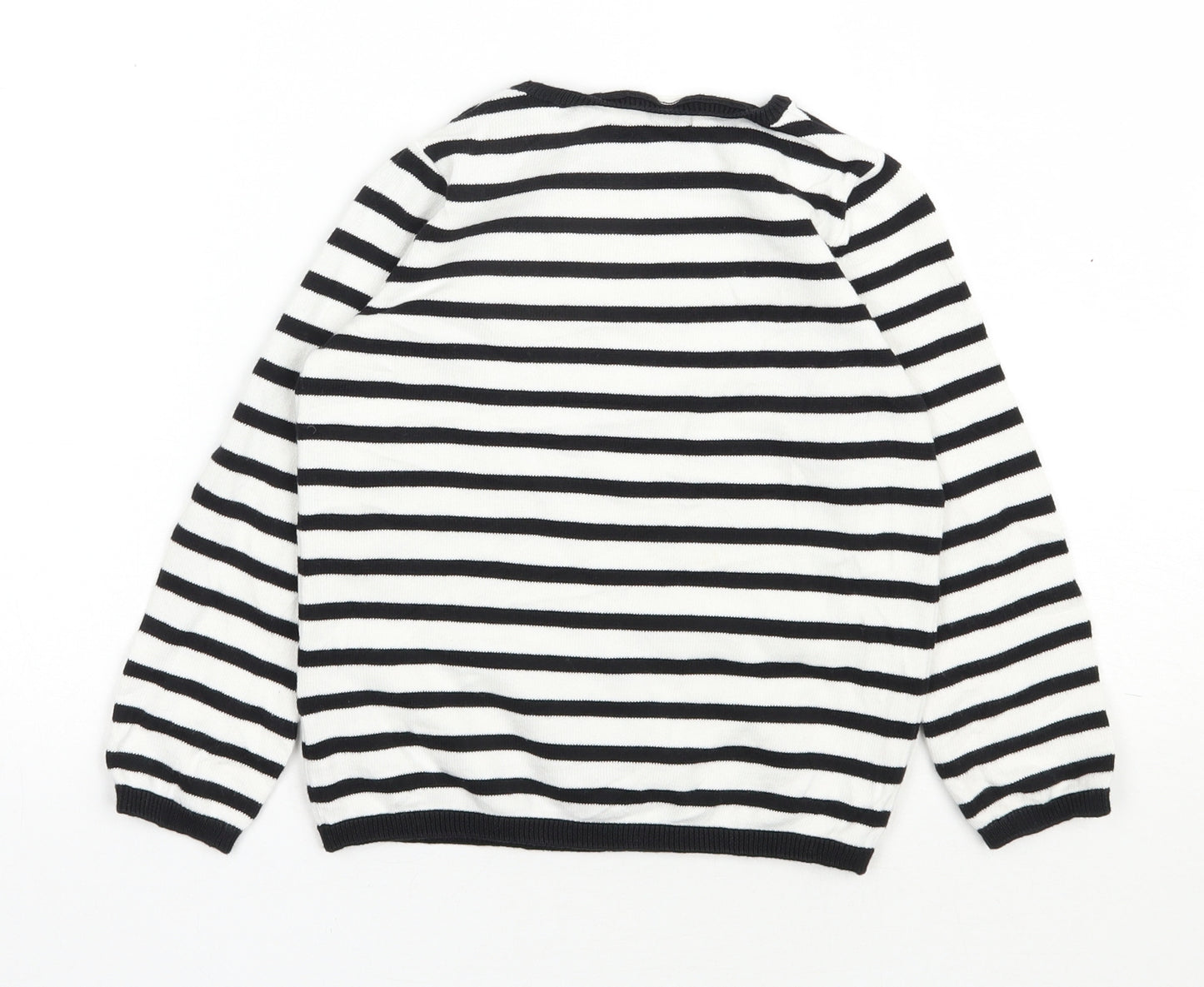 H&M Girls White Round Neck Striped Cotton Pullover Jumper Size 5-6 Years  Pullover