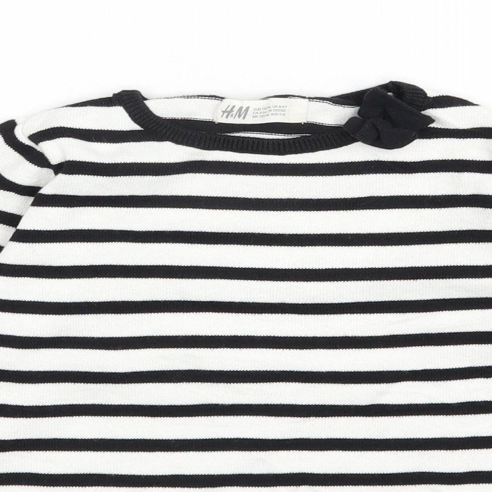 H&M Girls White Round Neck Striped Cotton Pullover Jumper Size 5-6 Years  Pullover