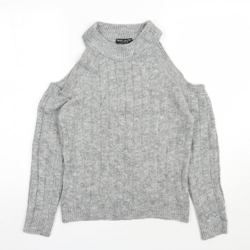 Select Womens Grey Round Neck  Acrylic Pullover Jumper Size 10   - Cold shoulder