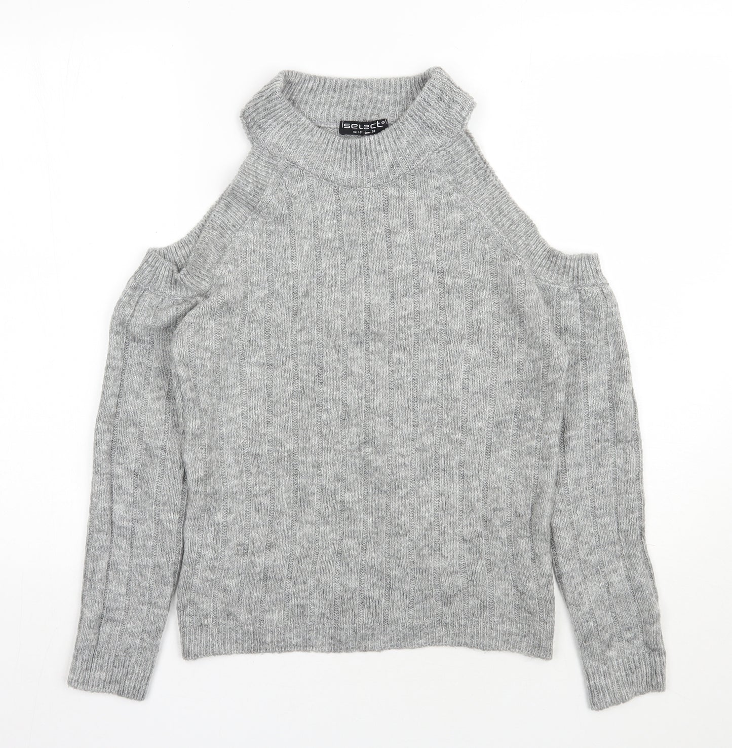 Select Womens Grey Round Neck  Acrylic Pullover Jumper Size 10   - Cold shoulder