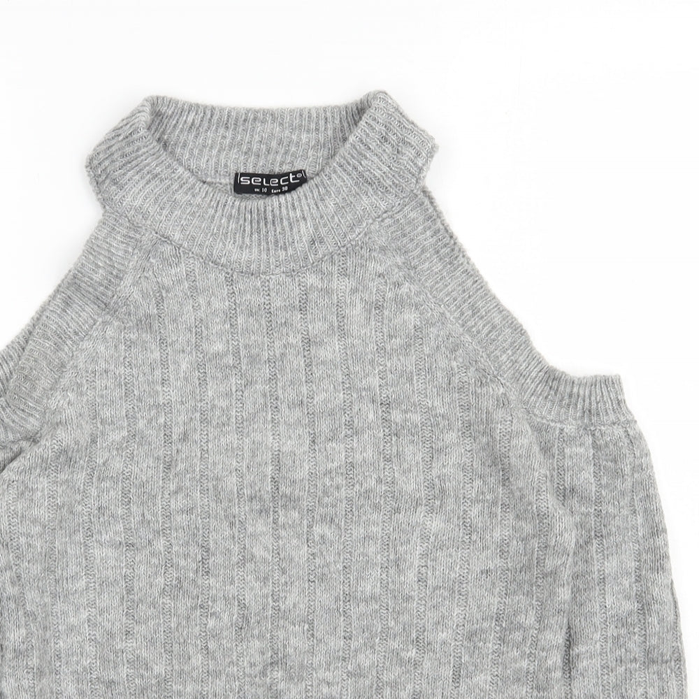 Select Womens Grey Round Neck  Acrylic Pullover Jumper Size 10   - Cold shoulder
