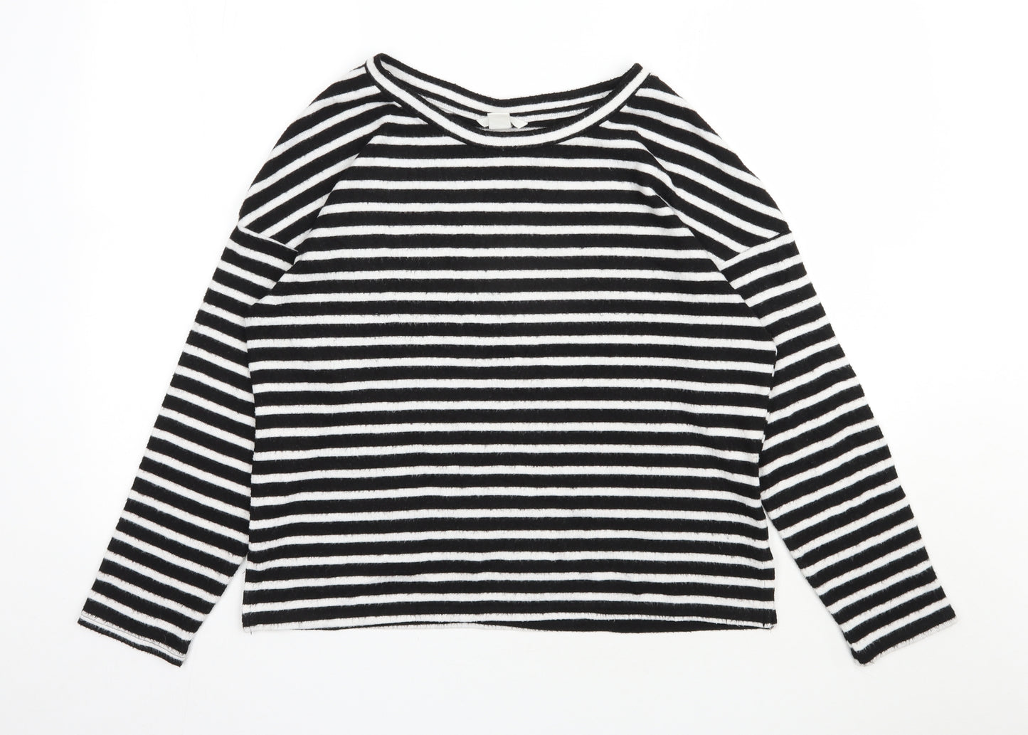 H&M Womens Black Round Neck Striped Viscose Pullover Jumper Size M