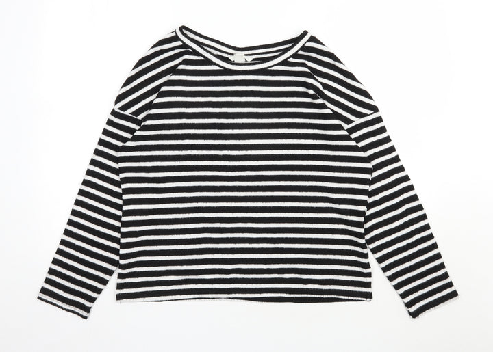 H&M Womens Black Round Neck Striped Viscose Pullover Jumper Size M