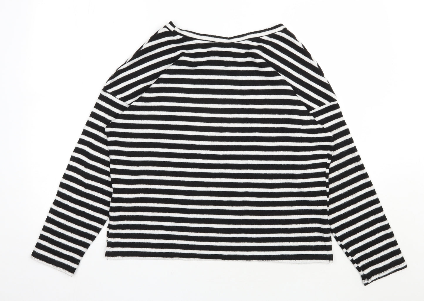 H&M Womens Black Round Neck Striped Viscose Pullover Jumper Size M