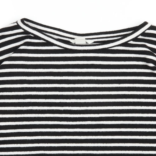 H&M Womens Black Round Neck Striped Viscose Pullover Jumper Size M