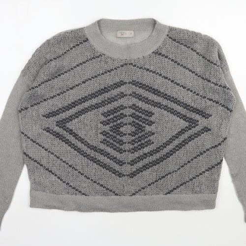 Label lab  Womens Grey Round Neck Geometric Nylon Pullover Jumper Size 10