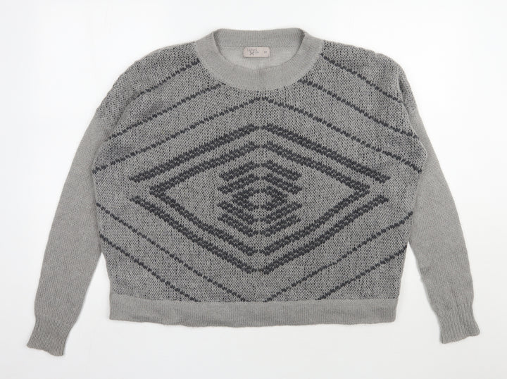 Label lab Womens Grey Round Neck Geometric Nylon Pullover Jumper Size 10