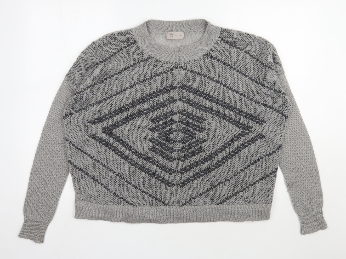 Label lab  Womens Grey Round Neck Geometric Nylon Pullover Jumper Size 10