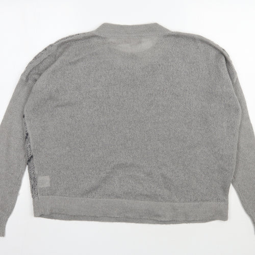 Label lab  Womens Grey Round Neck Geometric Nylon Pullover Jumper Size 10