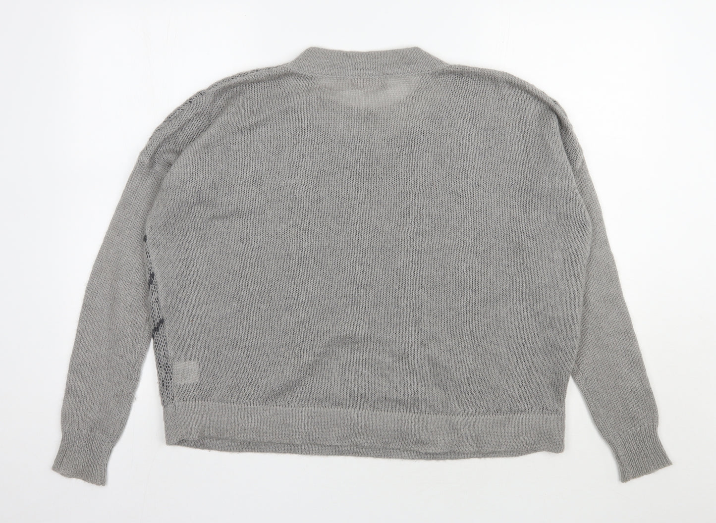 Label lab  Womens Grey Round Neck Geometric Nylon Pullover Jumper Size 10