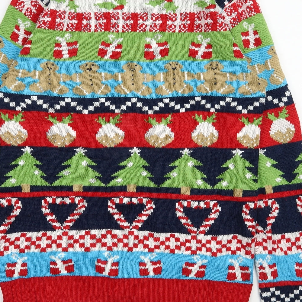 Jingle Bells Womens Multicoloured V-Neck  Acrylic Cardigan Jumper Size S