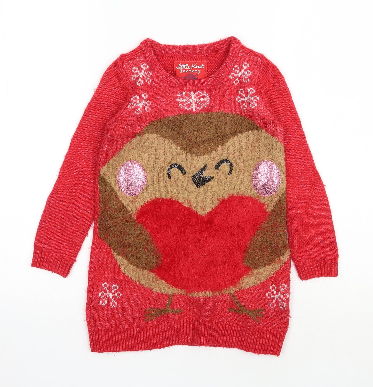 TU Girls Red  Acrylic Jumper Dress  Size 3 Years  Round Neck Pullover - Christmas Jumper Dress