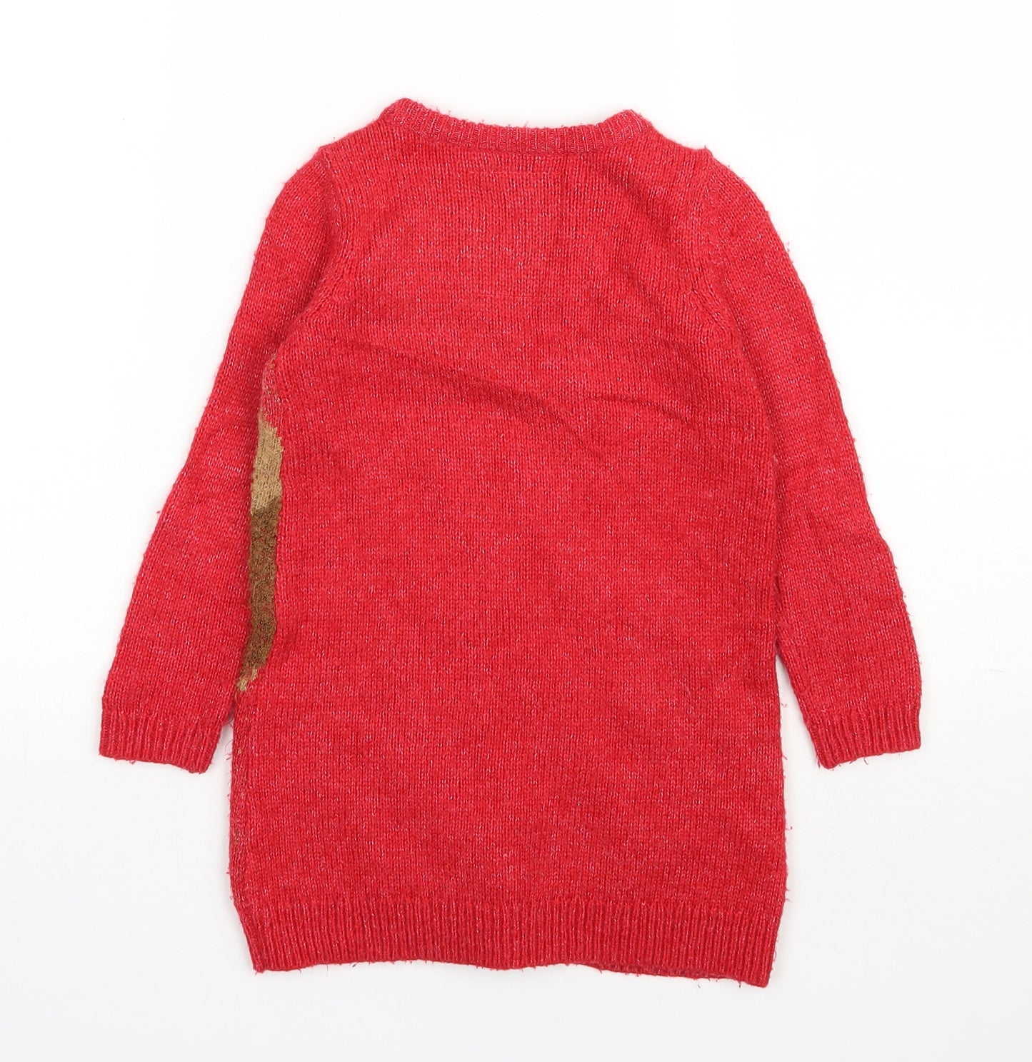 TU Girls Red  Acrylic Jumper Dress  Size 3 Years  Round Neck Pullover - Christmas Jumper Dress