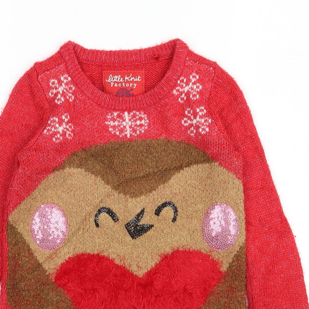 TU Girls Red  Acrylic Jumper Dress  Size 3 Years  Round Neck Pullover - Christmas Jumper Dress