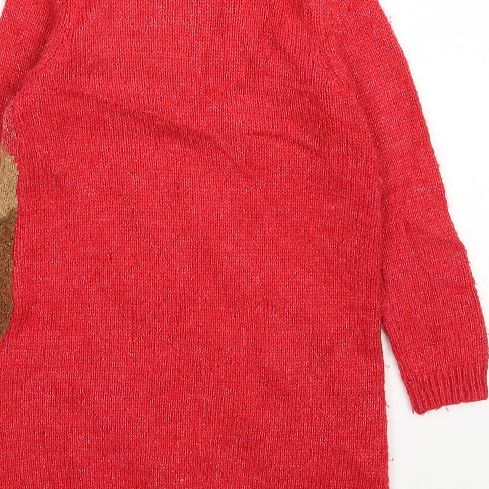 TU Girls Red  Acrylic Jumper Dress  Size 3 Years  Round Neck Pullover - Christmas Jumper Dress