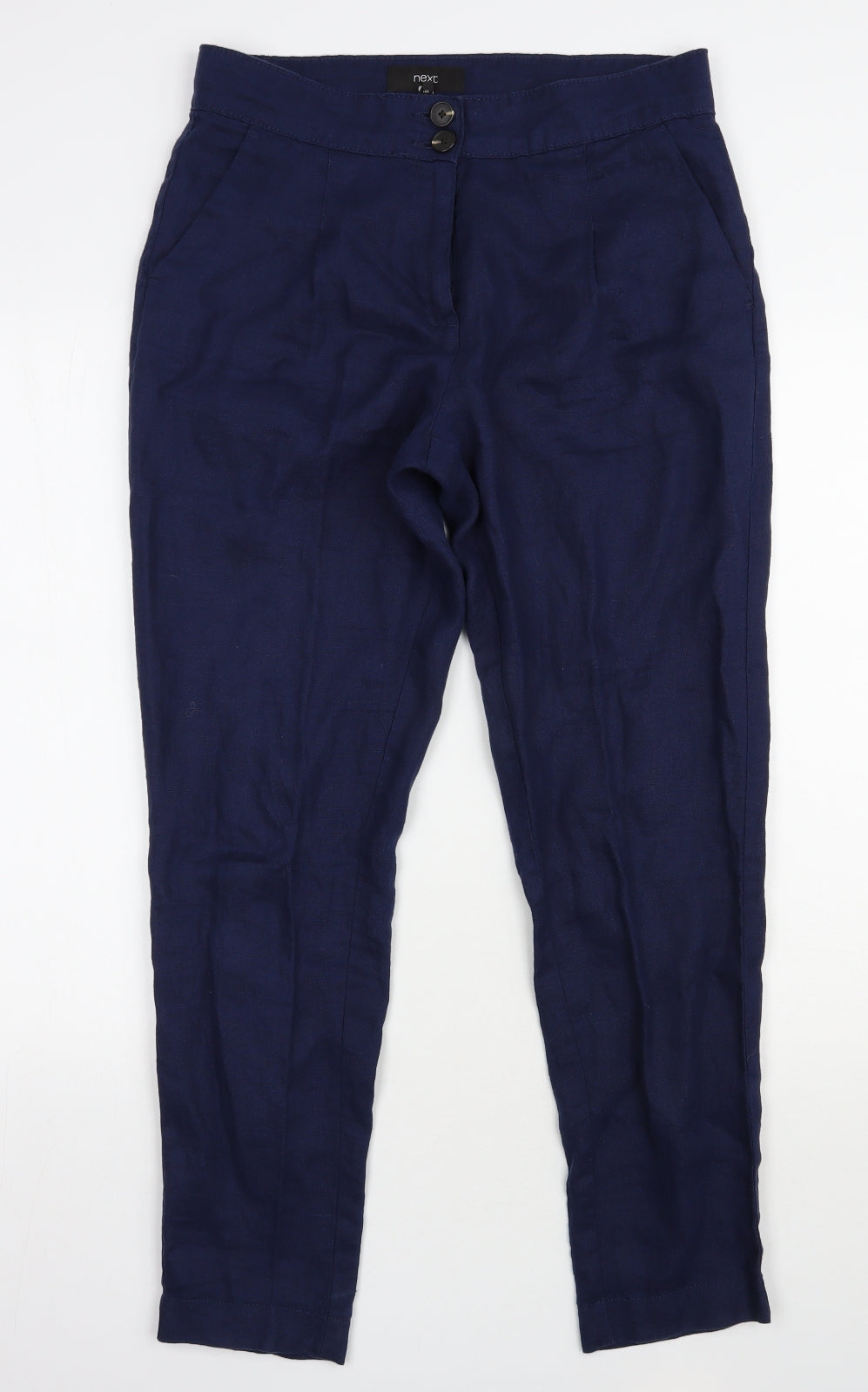 NEXT Womens Blue  Linen Capri Trousers Size 12 L29.5 in Regular Zip