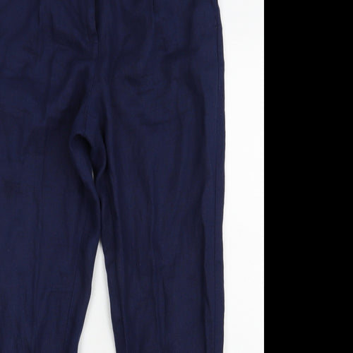 NEXT Womens Blue  Linen Capri Trousers Size 12 L29.5 in Regular Zip