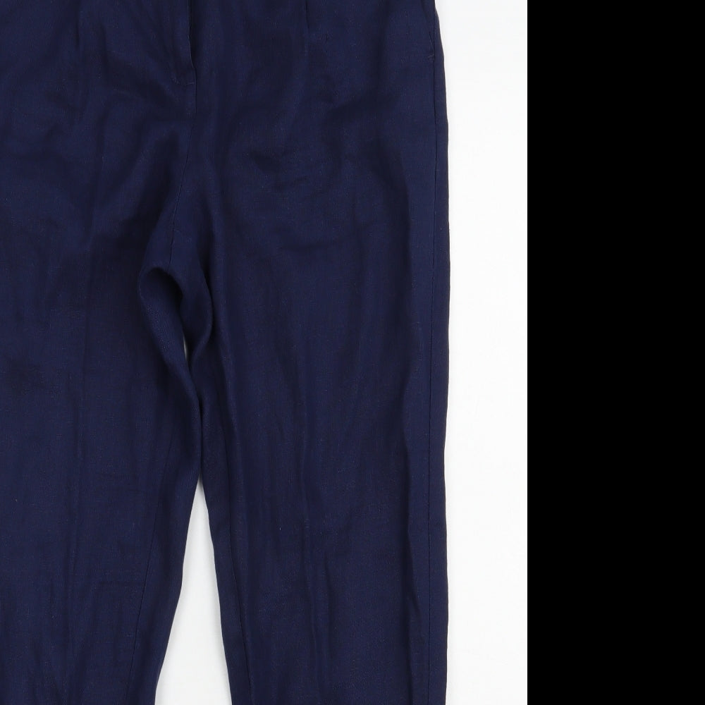 NEXT Womens Blue  Linen Capri Trousers Size 12 L29.5 in Regular Zip