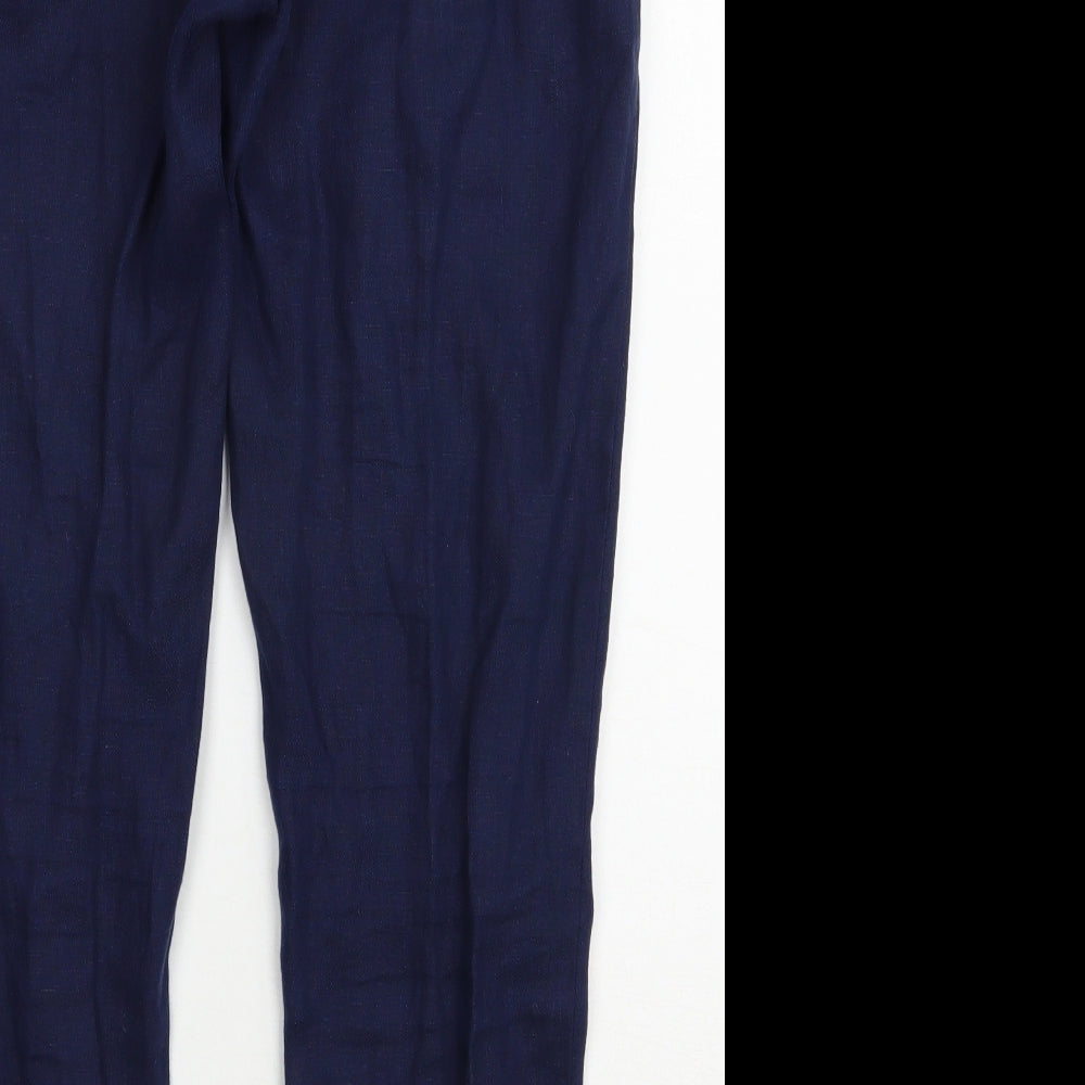 NEXT Womens Blue  Linen Capri Trousers Size 12 L29.5 in Regular Zip
